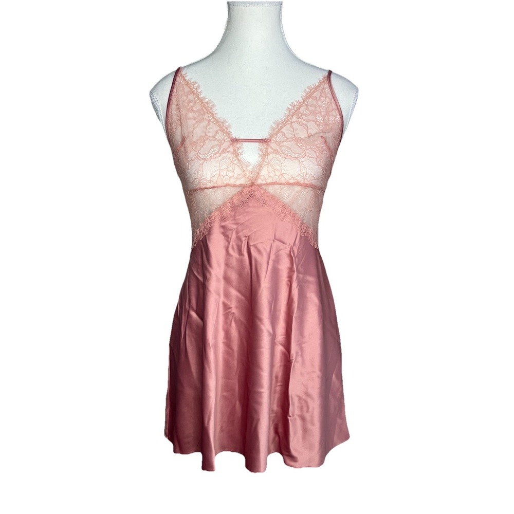 vintage victoria secret nightgown Pretty‎ In Pink Satin Cream Lace Teddy Small S